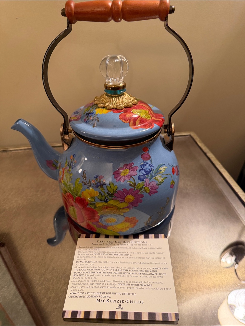 RARE -  MacKenzie-Childs Lapis Flower Market Tea Kettle